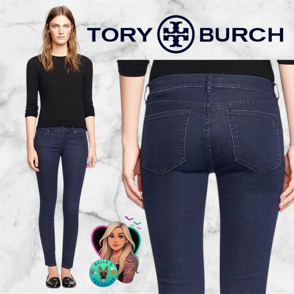 Tory Burch Women's 29 Legging Jeans Dark‎ Wash Indigo Skinny Stretch Denim